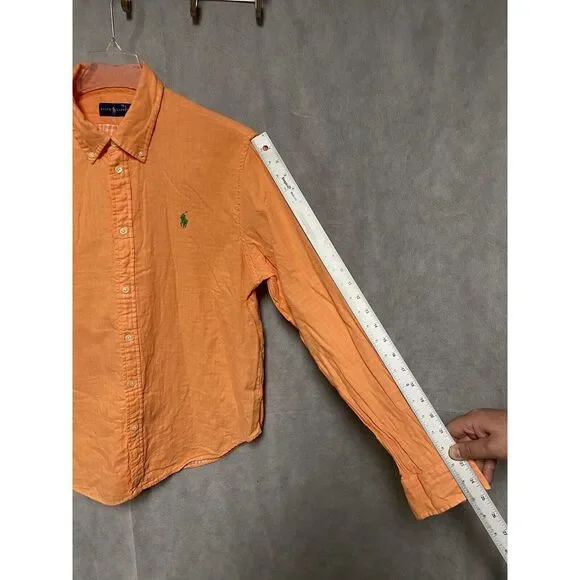 Ralph Lauren Shirt Men XL Orange Cotton Casual Button Up Green Pony Check Lined - Picture 4 of 11